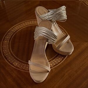 Aquazzura Metallic Cream Strappy High Heel Sandals
